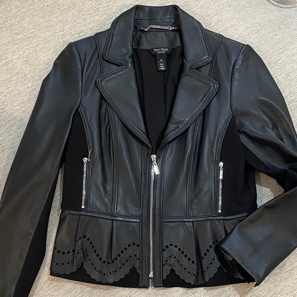 White House Black Market Jackets & Blazers - WHBM Black Leather Jacket with Scalloped Detail